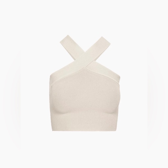 Aritzia Babaton Sculpt Knit Criss Cross Cropped Tank in Matte Pearl - Picture 6 of 11